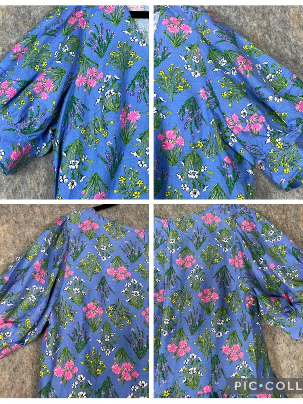 LOFT Linen Periwinkle Floral Print Puff Sleeve Mini BabyDoll A-Line Dress Sz 14 - Picture 6 of 16
